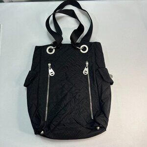 Baggallini Shoulder Bag Black Quilted Tote Silver Travel Zipper Change City